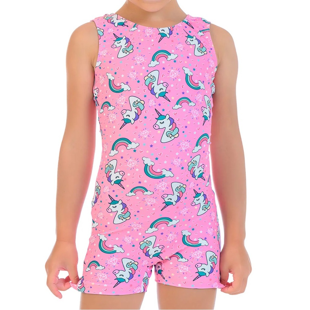 Destira Pink Unicorn and Rainbows Girls Gymnastics Leotard Size Small